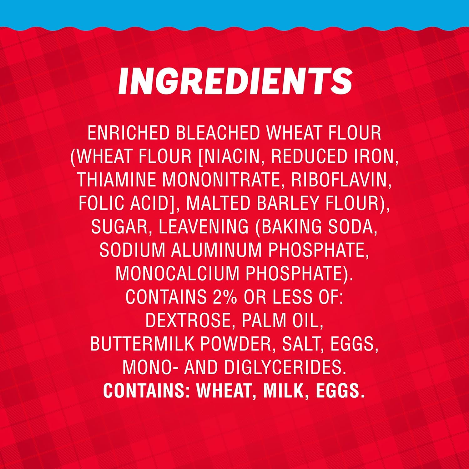 includes leavening agents (sodium bicarbonate, sodium aluminum pyrophosphate, monocalcium phosphate) for consistent rise