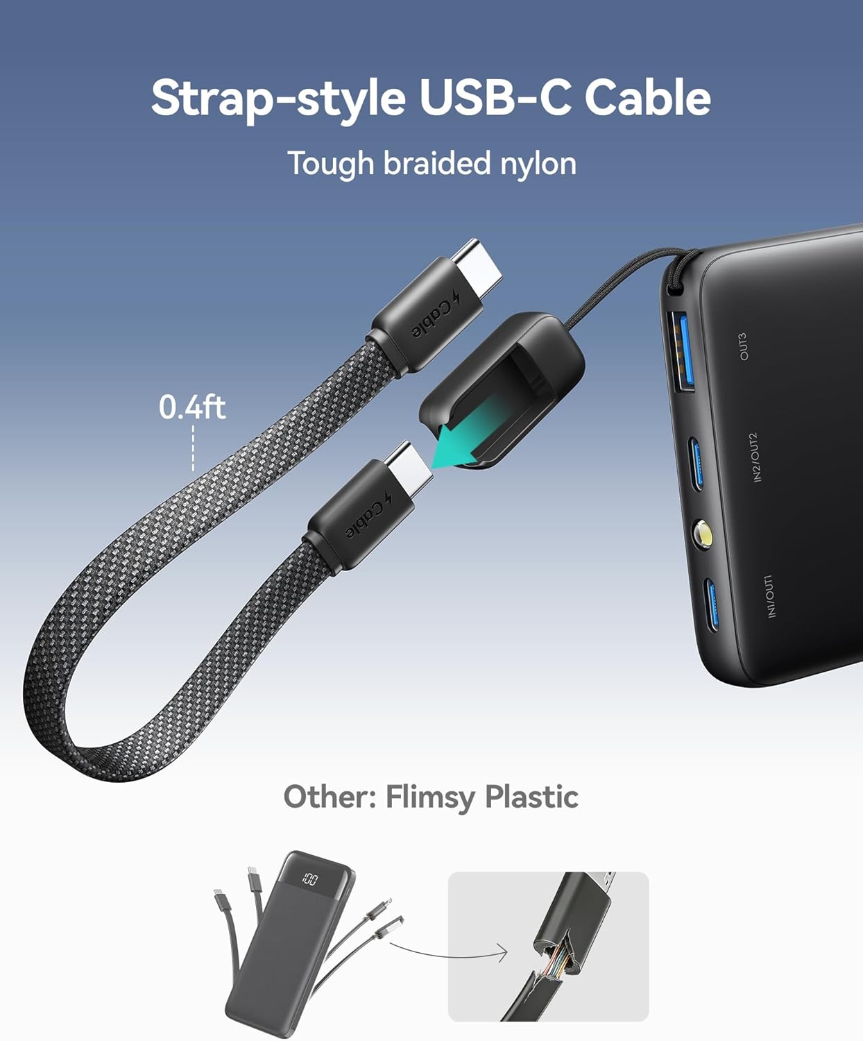 INIU 45W Power Bank Gift for Tech Lovers, 10000mAh USB-C Charger with Attached Cable in Five Colors for Birthday and Holiday Gifting