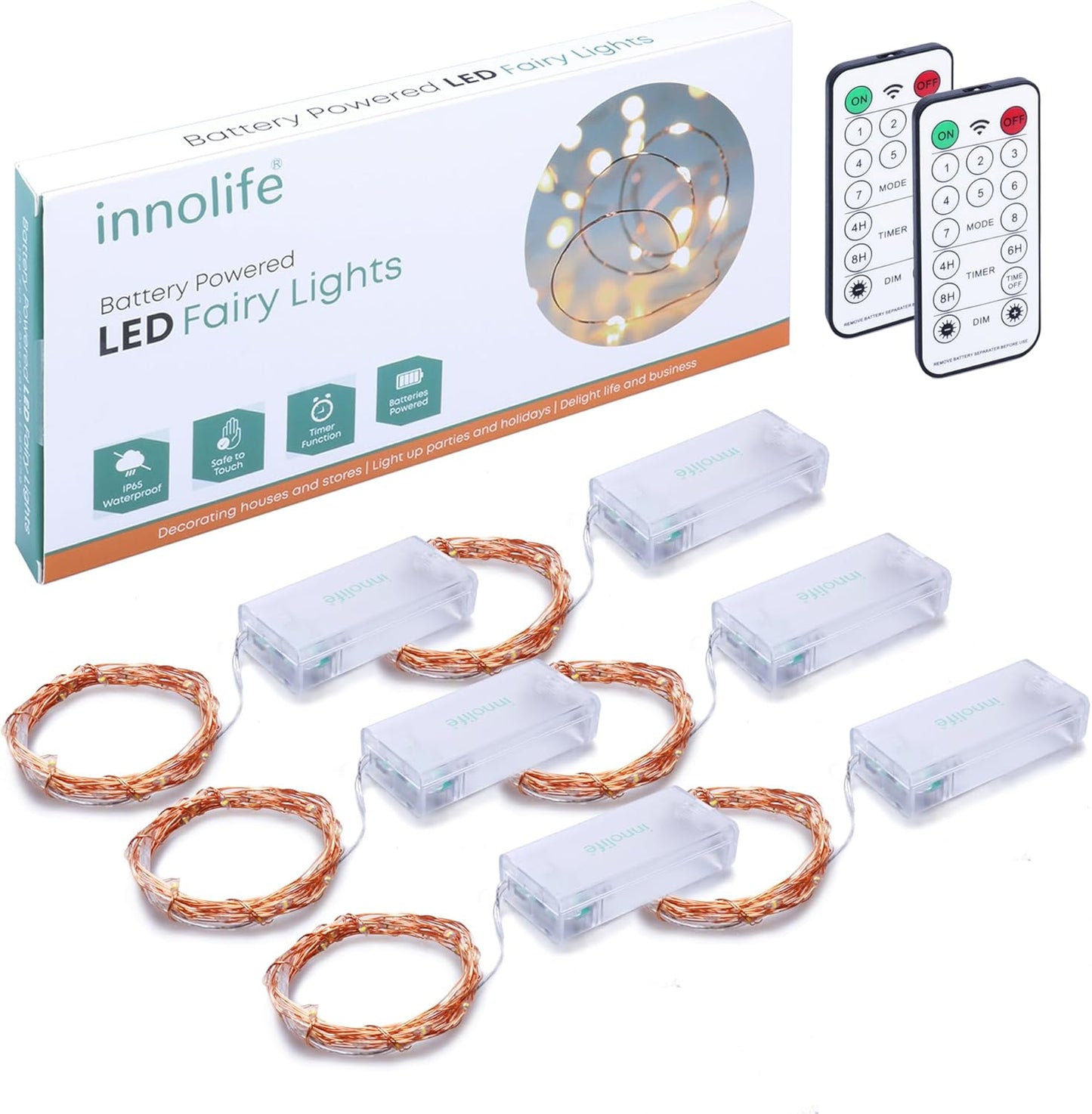 innolife LED Fairy Lights 6 Pack – Thoughtful Birthday Gift for Her with Remote and Timer, Ready to Gift