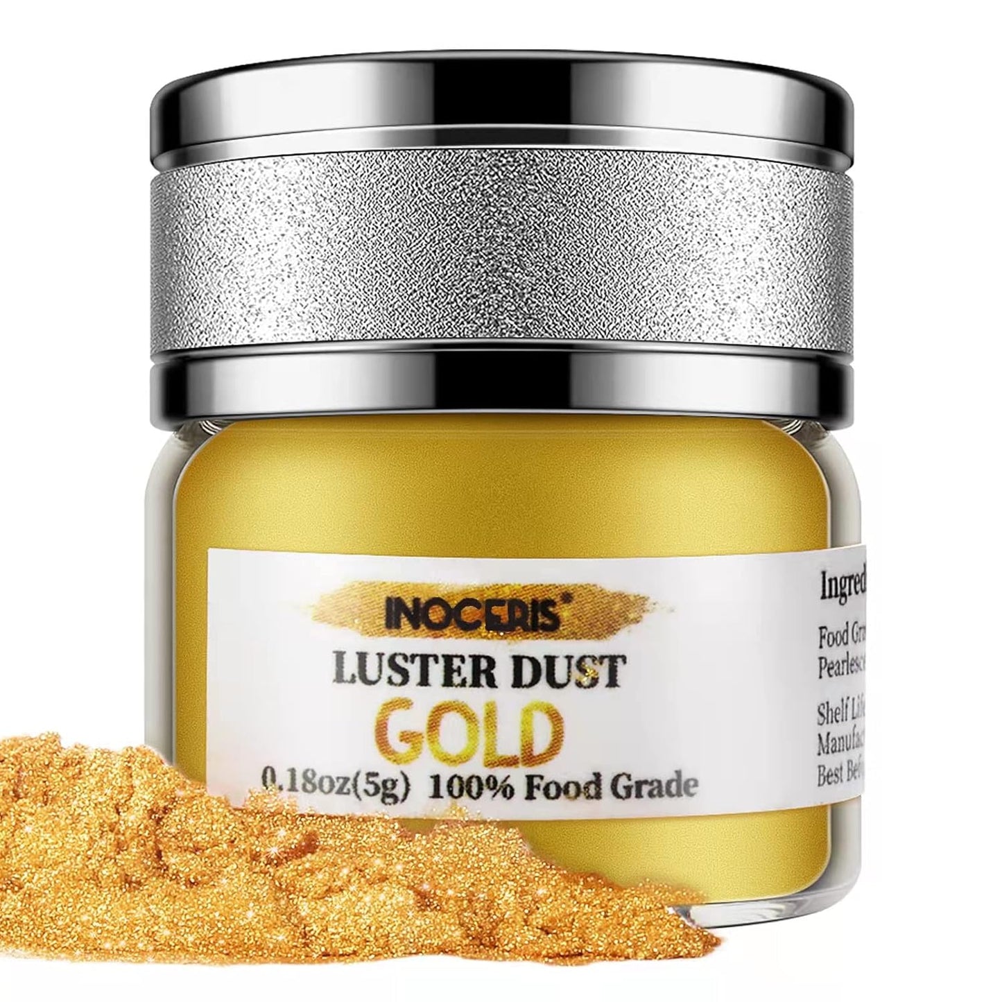 INOCERIS Edible Luster Dust – Child-Safe Metallic Shimmer for Kids' Birthday Cakes and Easter Egg Dyeing, 5g Jar
