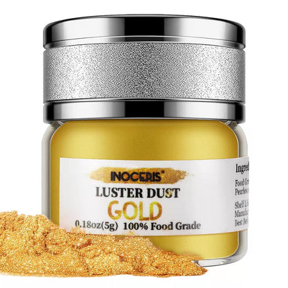 INOCERIS Edible Luster Dust – Child-Safe Metallic Shimmer for Kids' Birthday Cakes and Easter Egg Dyeing, 5g Jar