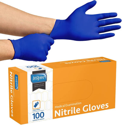 Inspire Cobalt Blue Nitrile Disposable Gloves – Chemical-Resistant Cleaning Gloves for Janitorial and Auto Detailing Crews, Bulk Case