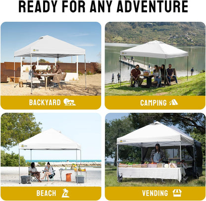 integrated wheel feet for tilting-and-rolling the assembled tent across a patio or sports field