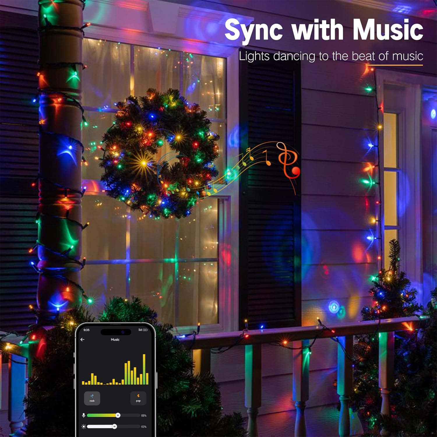 ip44 ingress protection for indoor and outdoor use, with color variants including warm white & multicolor, orange, purple, and orange & purple
