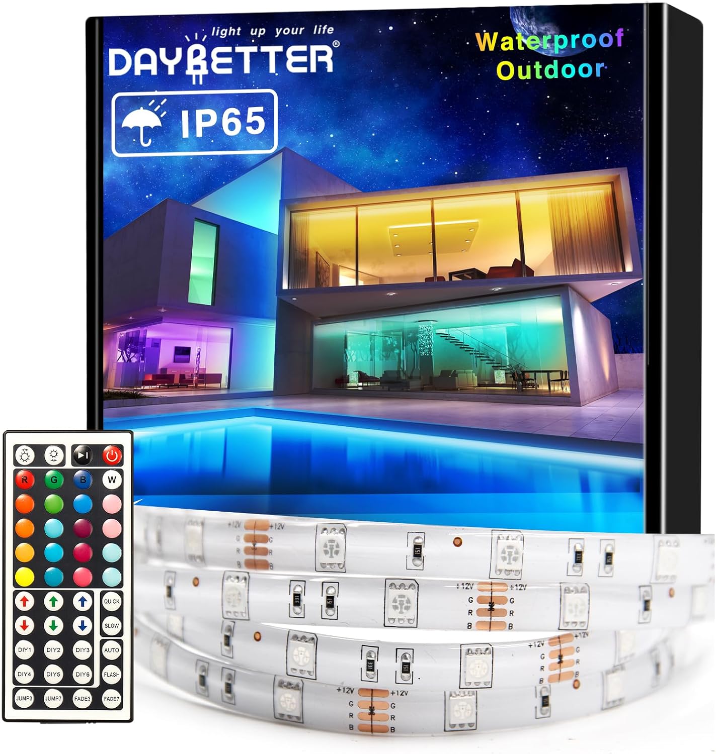 ip65 transparent silicone-coated led strip rated for splash and rain (controller and adapter not waterproof)