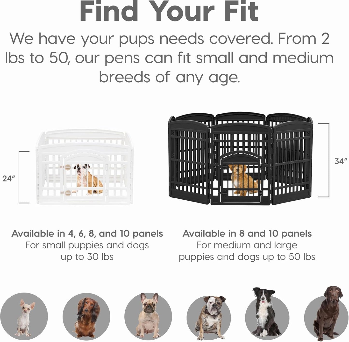 IRIS USA 24" Dog Playpen with Door, 4-Panel Small Dog Playpen, No-Chew Heavy-Duty Plastic for Safe Indoor Use