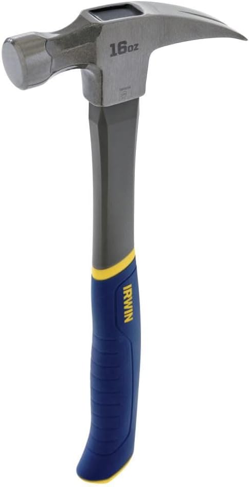 IRWIN Fiberglass Claw Hammer – Anti-Slip Hybrid Handle for Safer, Controlled Strikes