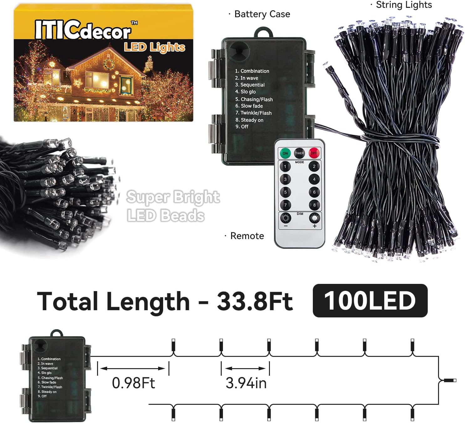 ITICdecor 33ft Battery String Lights – Cool-to-Touch LED Nursery and Kids Bedroom Decor with Auto Timer