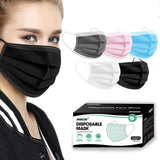 NNPCBT Black Disposable Face Mask 100 Pack – Travel Protection for Planes, Trains, and Crowded Terminals, 3-Ply Filter