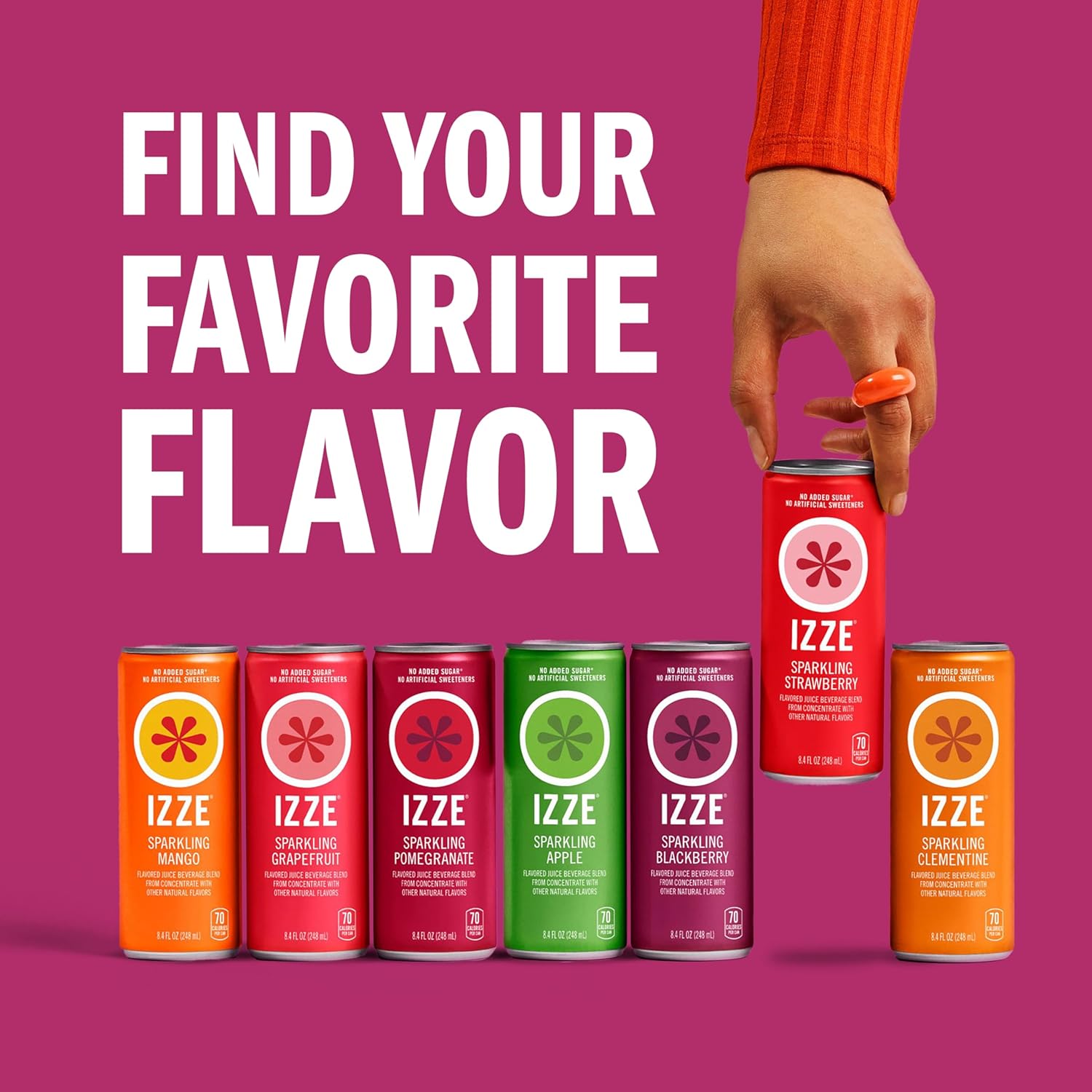 Izze Sparkling Juice – Travel-Friendly Fizzy Beverage for Camping and Patio Dining, 24 Cans of 8.4 oz