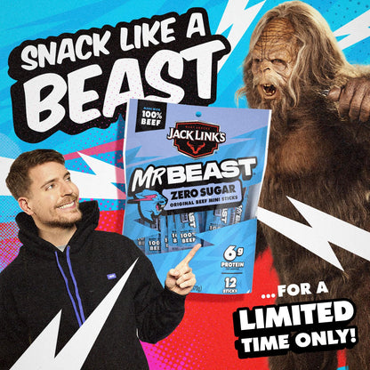 Jack Link's x MrBeast Zero Sugar Mini Beef Sticks – Mess-Free Hiking and Trail Snack, 12 Individually Wrapped Sticks
