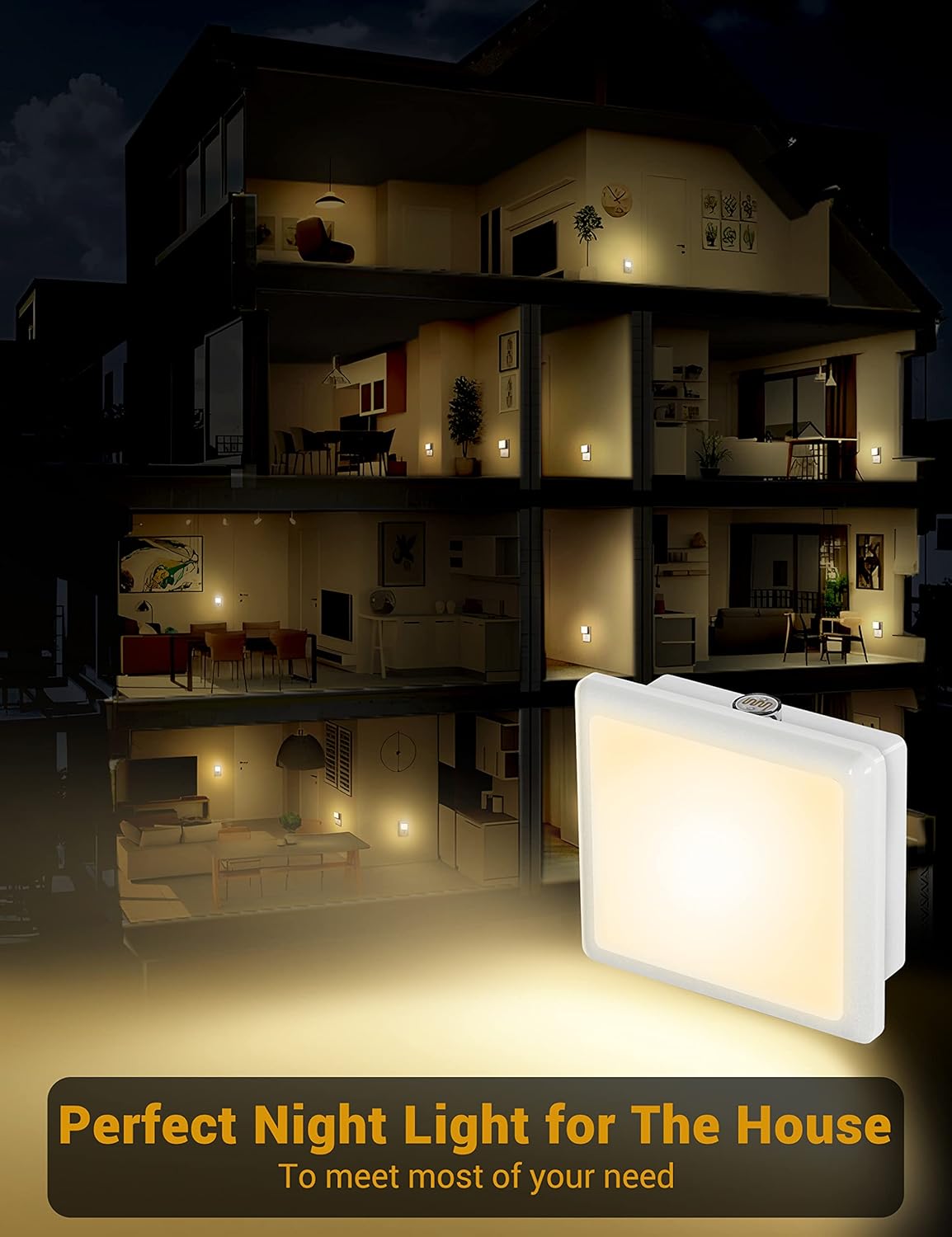 JandCase Night Light Plug into Wall 2 Pack – Decorative 3000K Warm Glow for Cozy Bedroom, Living Room, and Kitchen Ambiance