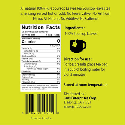 Jans Soursop Leaf Tea Bags – Caffeine-Free Herbal Ritual for Nightly Self-Care and Better Sleep