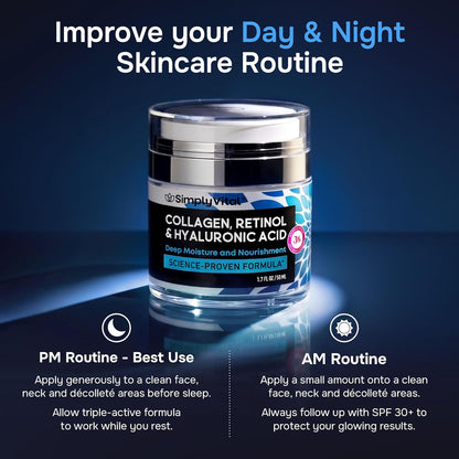 jar packaging in 1.7 oz and 3.4 oz sizes, plus serum format in 1 oz