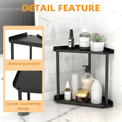 Jesginboo 2-Tier Corner Organizer, Designer Bathroom Storage in Black or White Finishes
