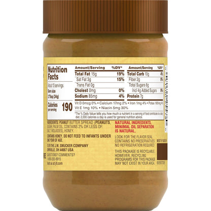 Jif Natural Creamy Peanut Butter Spread and Honey – No-Stir Breakfast Spread for Busy Families, 28 oz