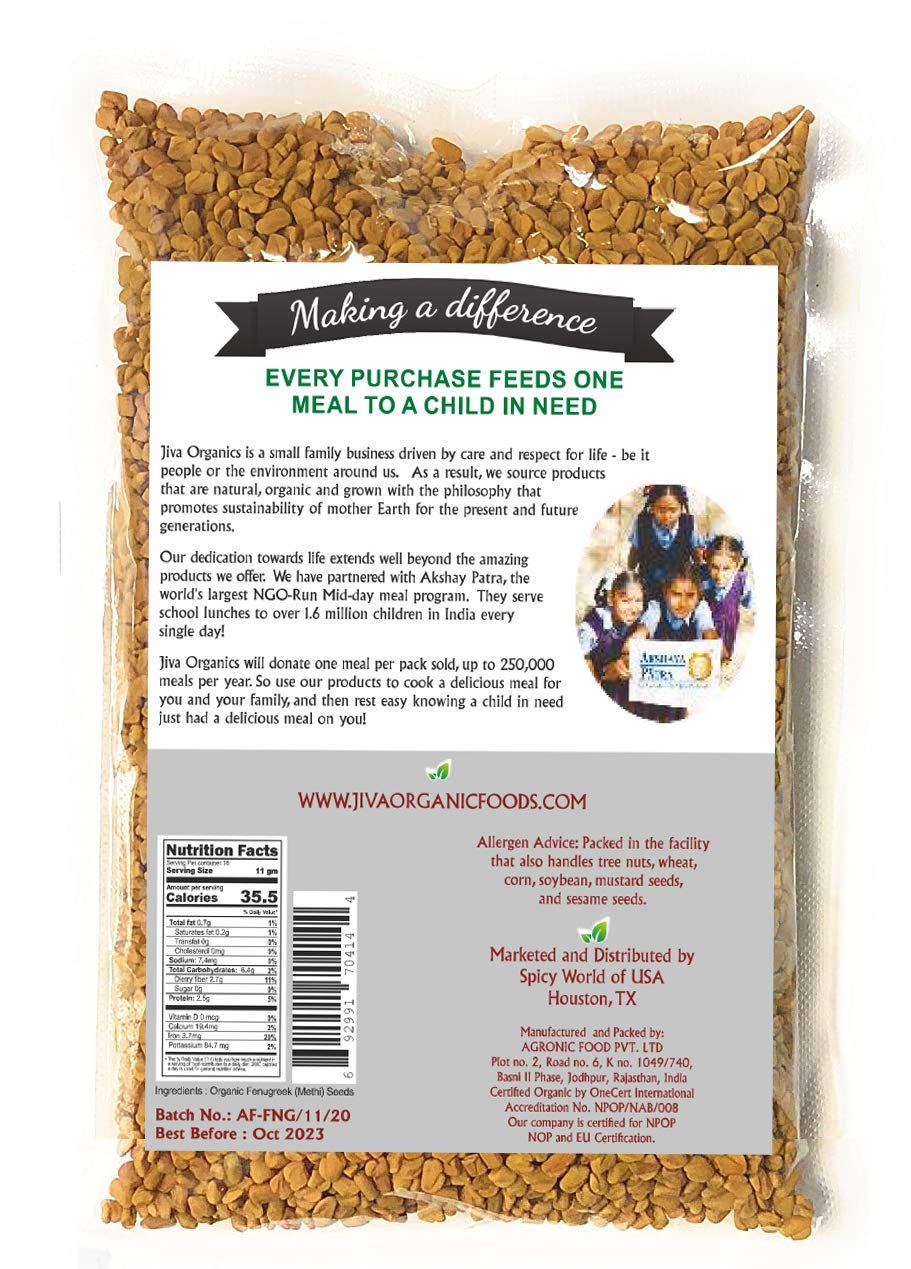 Jiva Organic Fenugreek Seeds 7 Ounce – Whole Fenugreek Seeds for Maple-Scented Hair Steams, Potent Spice Infusions & Sensory Calm
