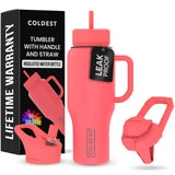 Coldest Tumbler with Handle and Straw – Engraved Style Stainless Steel Tumbler Christmas Gift for Mom and Dad