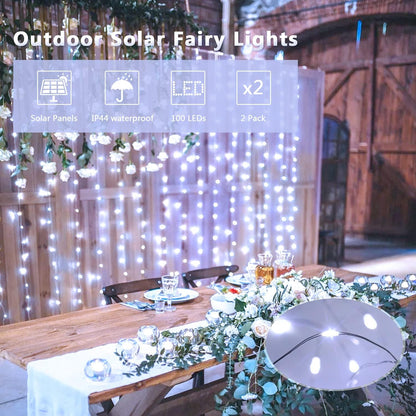 JMEXSUSS Flameless Solar String Lights 2 Pack, Smoke-Free and Heat-Free Fairy Lights Safe for Kids Rooms and Nurseries
