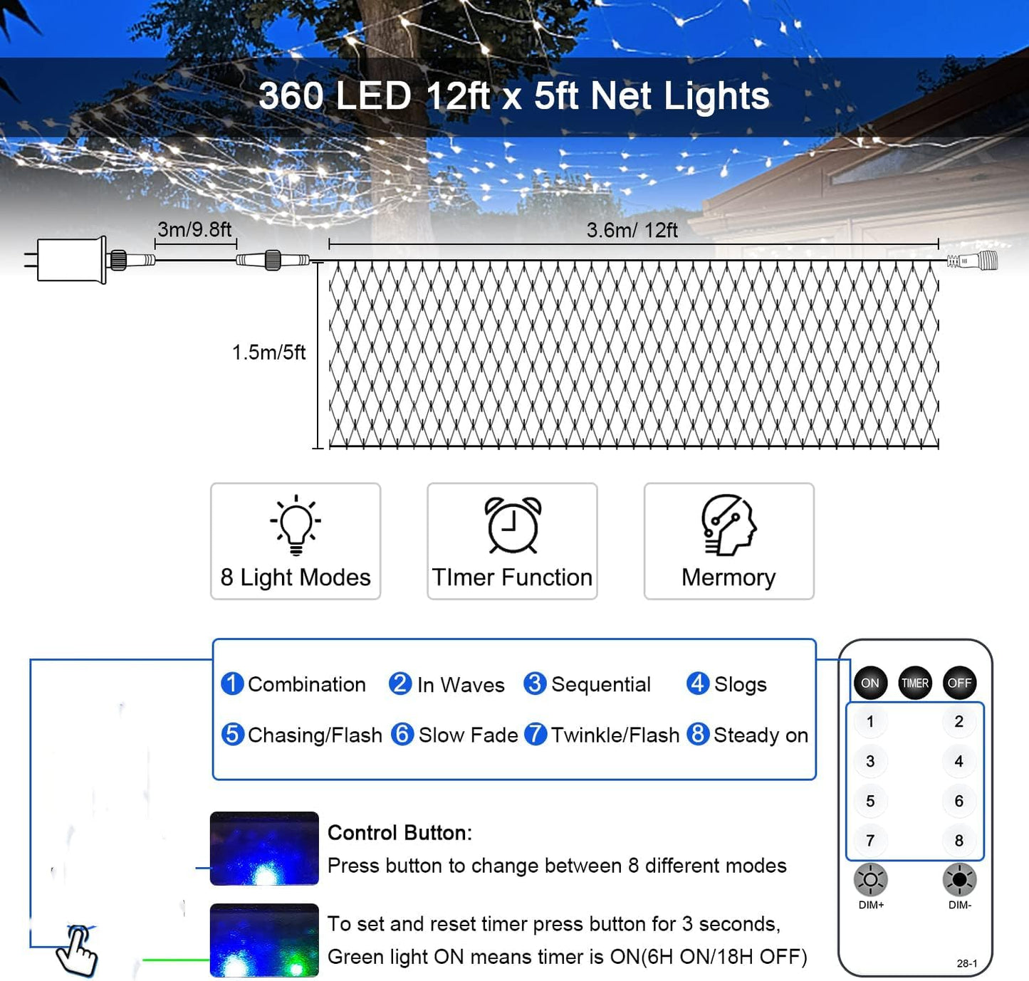 JMEXSUSS Outdoor Net Lights – Thoughtful Housewarming and Holiday Gift for Her with 8 Modes