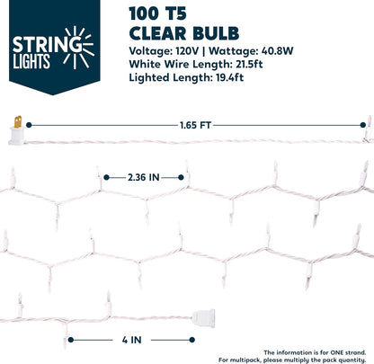 JOIEDOMI Incandescent T5 String Lights – 21.4FT White Wire Accent Lighting for Fireplace, Stair Railing, and Reading Nook Aesthetic