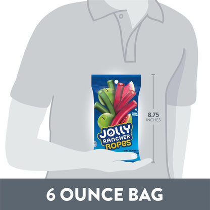 JOLLY RANCHER Ropes Watermelon & Green Apple Chewy Candy for Camping Trips, Picnics, and Backyard BBQs, 6 oz Resealable Bag
