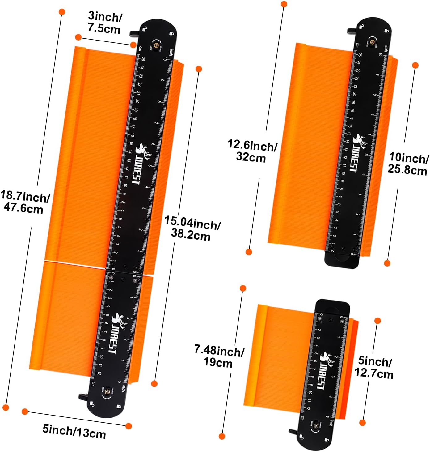 JOREST Connectable Contour Gauge (10+5 Inch) – One Tool, Three Sizes, No Clutter in Your Workshop Drawer