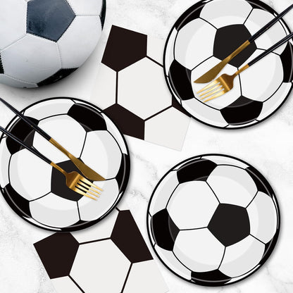 JoyfulMoment Safe Soccer Party Tableware – No-Smell Disposable Plates and Napkins for Family Friendly Hosting, Serves 20