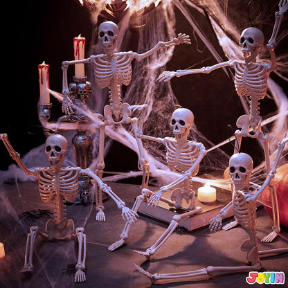 JOYIN 5-Pack Posable Halloween Skeletons – 16 Inch Weatherproof Resin Bones for Front Yard, Patio, and Campsite Halloween Displays