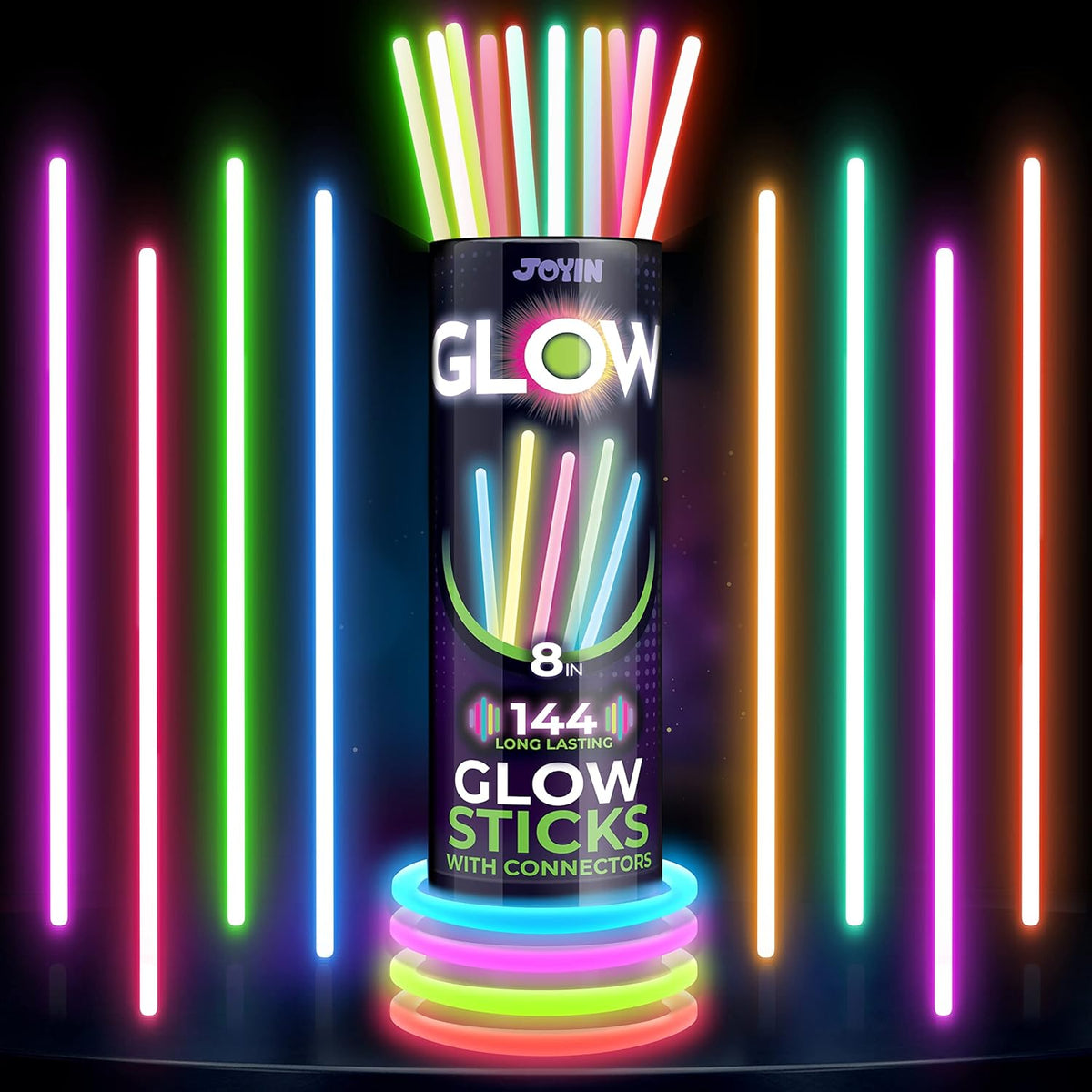 JOYIN 8-Inch Glow Sticks Bulk Pack – CPSIA-Compliant Party Favors for Kids Birthday, Trick-or-Treat Night, and School Events