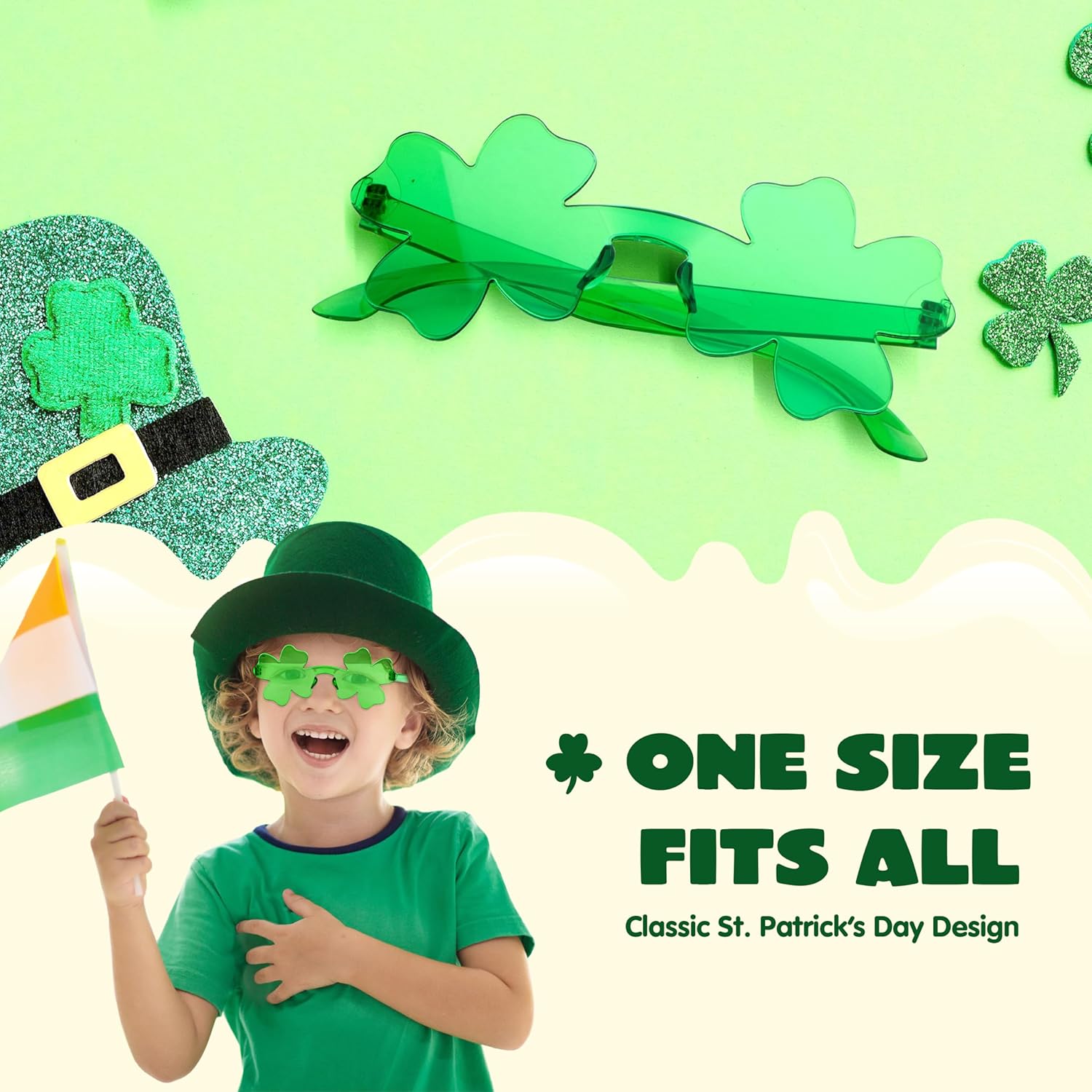 JOYIN St. Patricks Day Shamrock Sunglasses – Kids Party Favor for Classroom Celebration & St. Paddy's Day Treat Bag Stuffer, 6-Pack Green Clover Eyewear