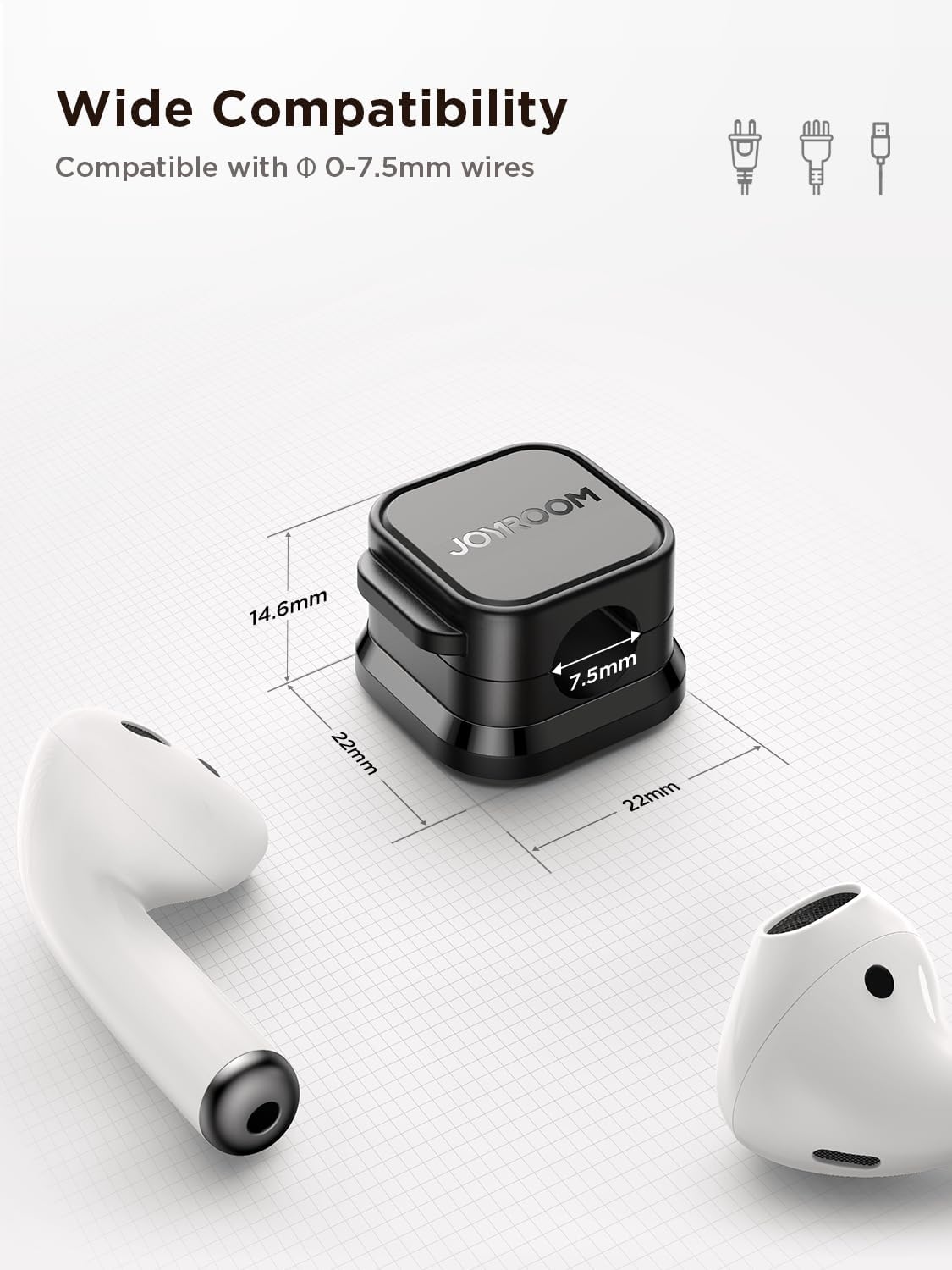 JOYROOM Adhesive Cord Holder for Home Office Desk, One-Handed Magnetic Clamp to Keep Cables Within Reach While You Work