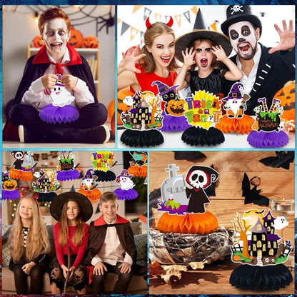 JULMELON 8PCS Halloween Honeycomb Centerpieces for Kids Classroom Party Favors and Cute Table Toppers