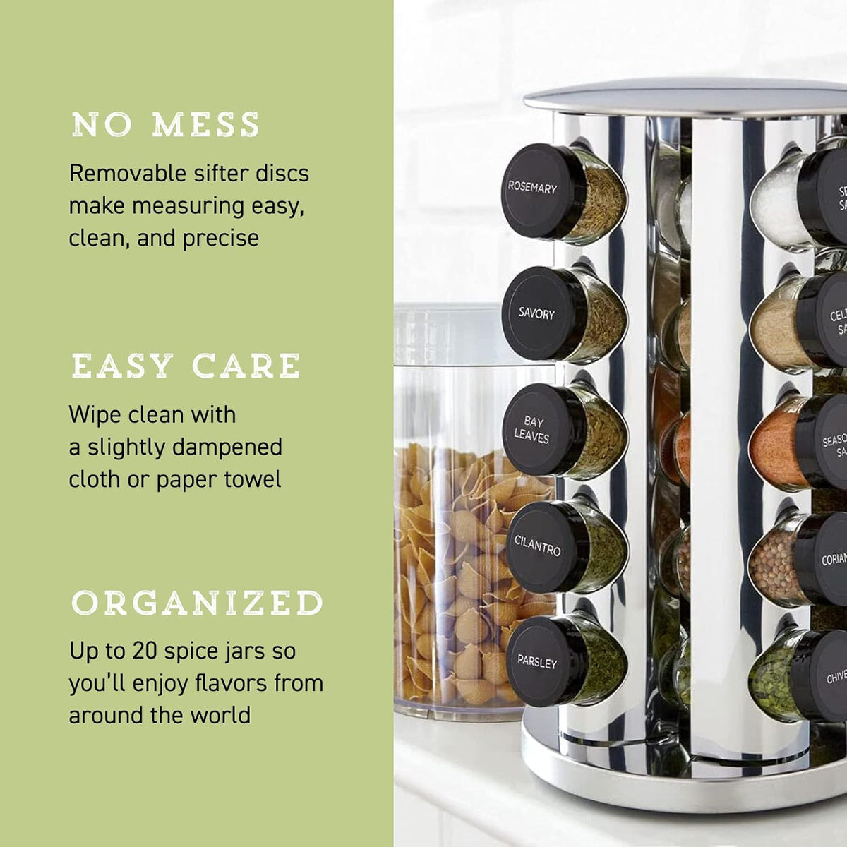 Kamenstein Signature Spice Tower – Elevated Kitchen Accessory with Stainless Finish and 5 Year Refill Program