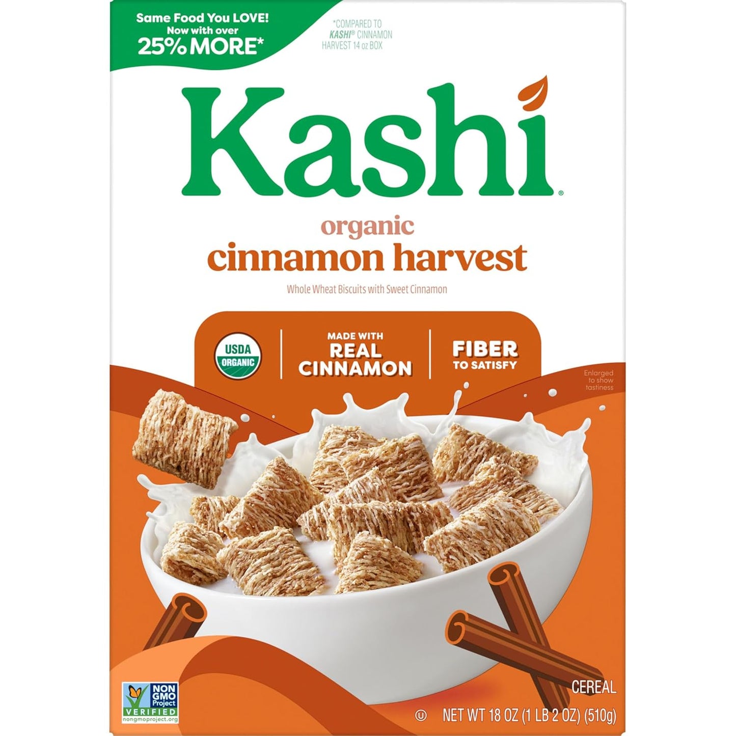 Kashi Organic Cinnamon Harvest Cereal – Four-Ingredient Clean Label Pantry Staple, 18oz Box