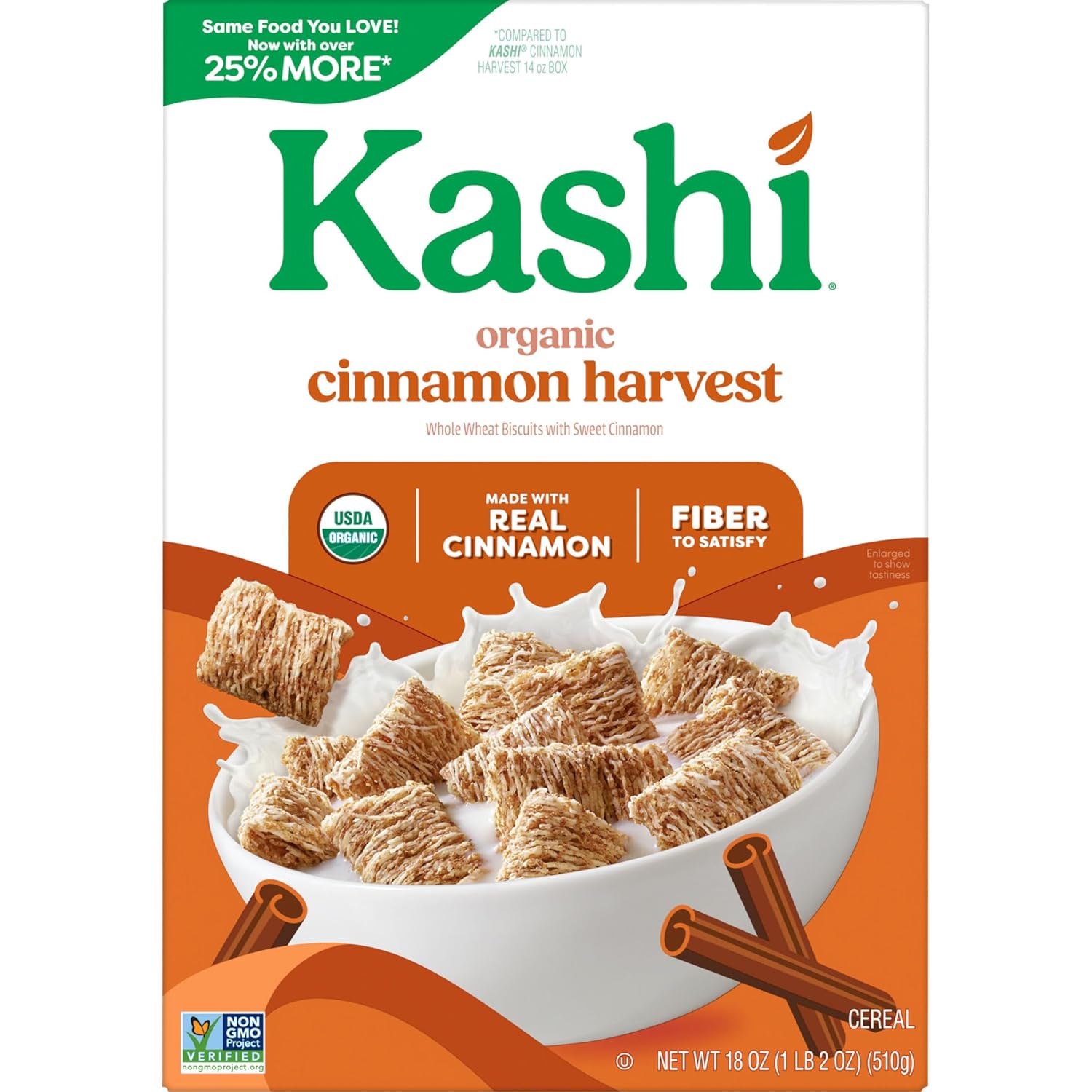 Kashi Organic Cinnamon Harvest Cereal – Four-Ingredient Clean Label Pantry Staple, 18oz Box