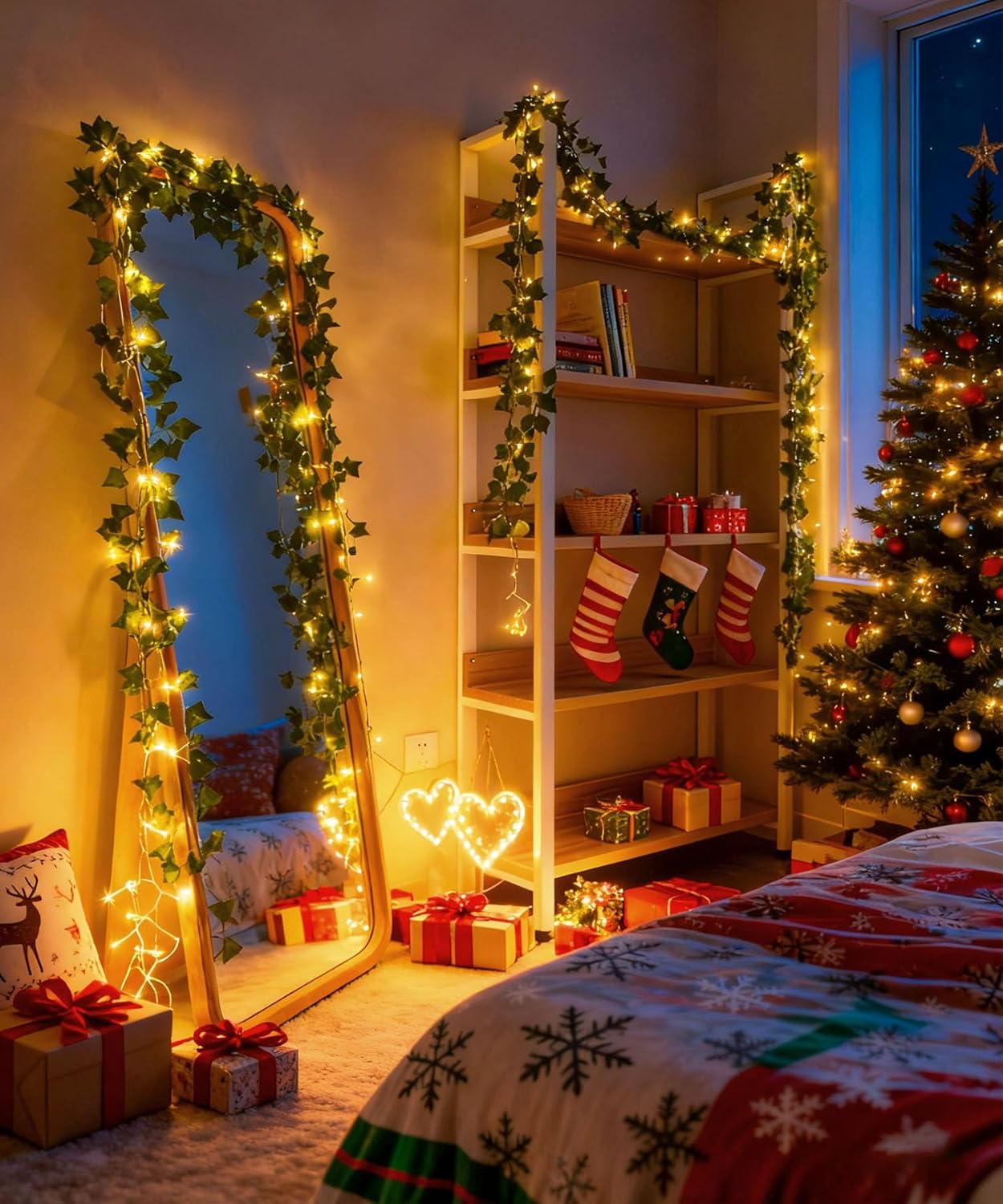 KASZOO Artificial Ivy Garland with Battery LED Lights – Safe No-Heat Nursery and Kids Bedroom Wall Decor