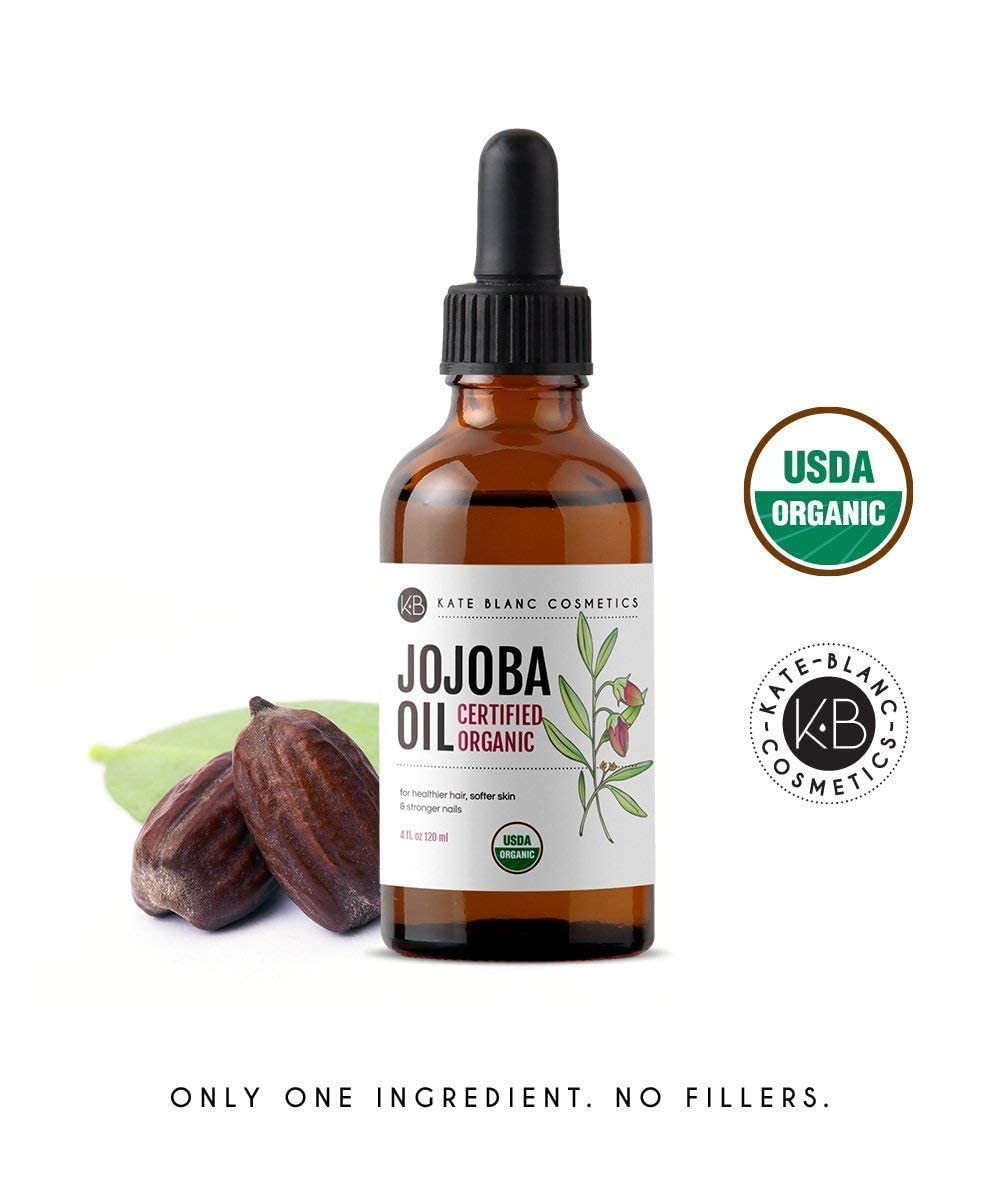 Kate Blanc Cosmetics Jojoba Oil for Mindful Skincare Routine and Aromatherapy Blending, USDA Organic 4oz