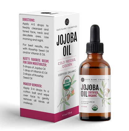 Kate Blanc Cosmetics Jojoba Oil for Mindful Skincare Routine and Aromatherapy Blending, USDA Organic 4oz