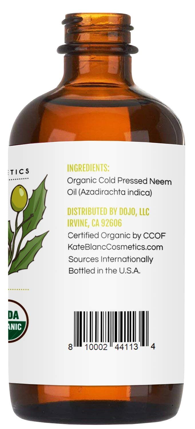 Kate Blanc Cosmetics Neem Oil for Skin, Hair & Face – Pure USDA Organic, Hexane-Free Formula Safe for Dogs, Cats, and Houseplants