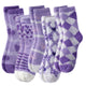 One Size - 5 Pairs Solid Color Purple Heart a