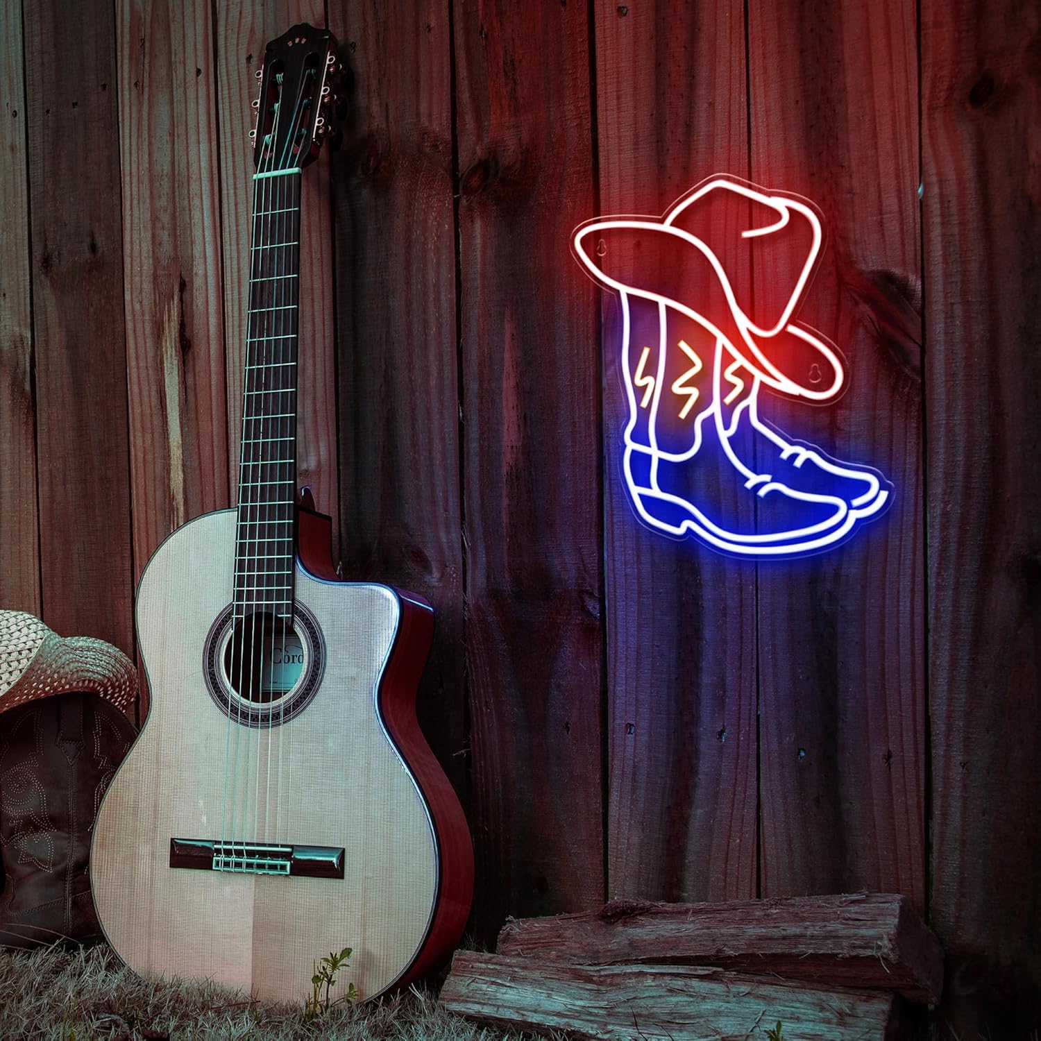 Kavaas Cowboy Boot Neon Sign – Unique Housewarming Present for Western Decor Lovers, Rustic Living Room and Den Wall Light