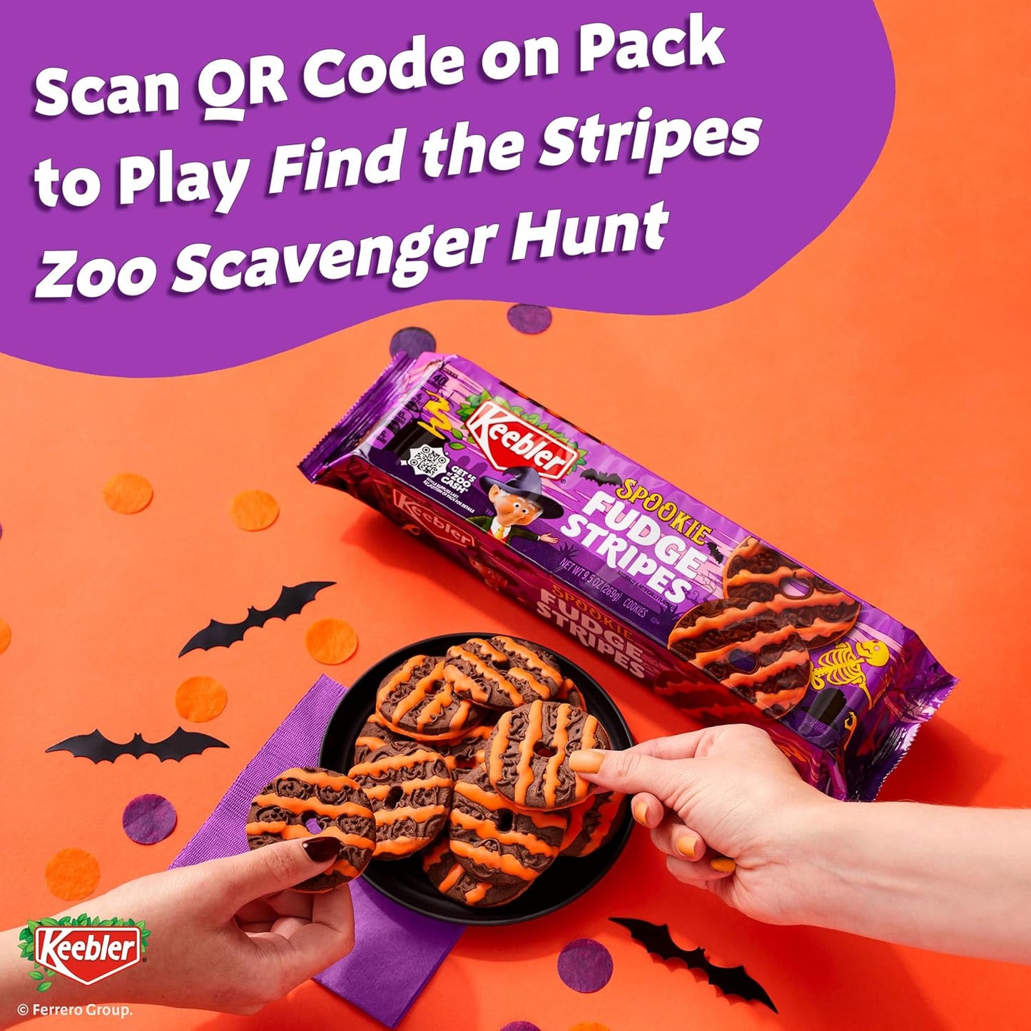 Keebler Spookie Fudge Stripes Cookies – Halloween Care Package Treat for College Students, 9.5 oz Festive Pack