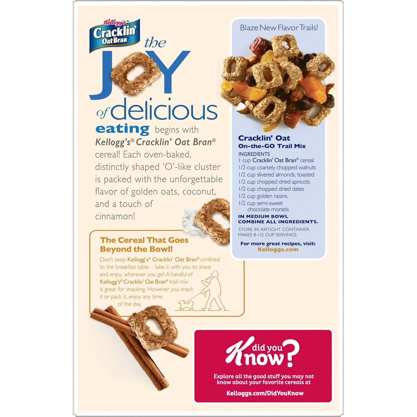 Kellogg's Cracklin' Oat Bran Breakfast Cereal, Fiber Cereal, Family Cereal, Original (3 Boxes) – Thoughtful Pantry Gift for Health-Conscious Friends
