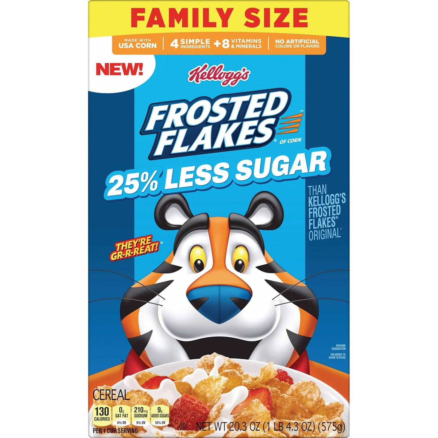 Kellogg's Frosted Flakes 25% Less Sugar Cereal, Simple 4-Ingredient Cereal Free from Artificial Colors and Flavors for Worried Parents
