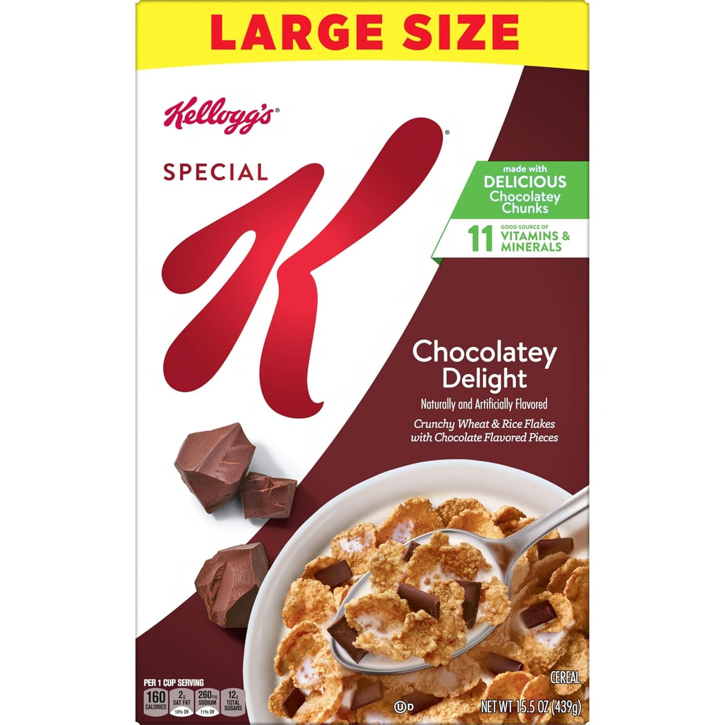 Kellogg's Special K Chocolatey Delight Cereal – Lunchbox Snack for Kids, Crunchy Family Breakfast Cereal, 15.5oz