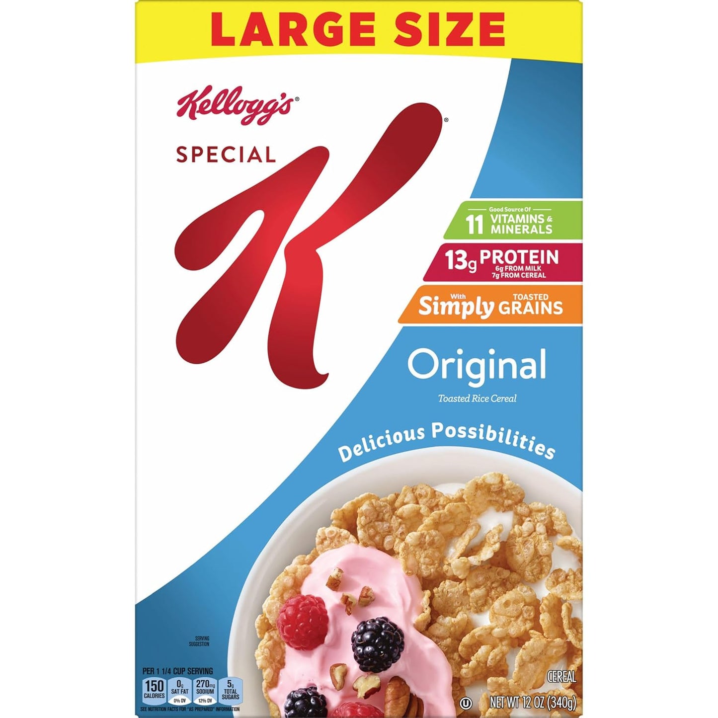 Kellogg's Special K Original Cereal – Clean-Pantry Breakfast Staple, Simple Ingredients with No Artificial Additives, 12oz Box