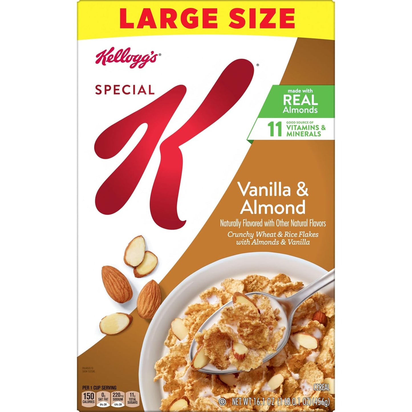 Kellogg's Special K Vanilla Almond Cereal for Home Kitchens, Kosher Pareve Fiber Cereal Family Size Box