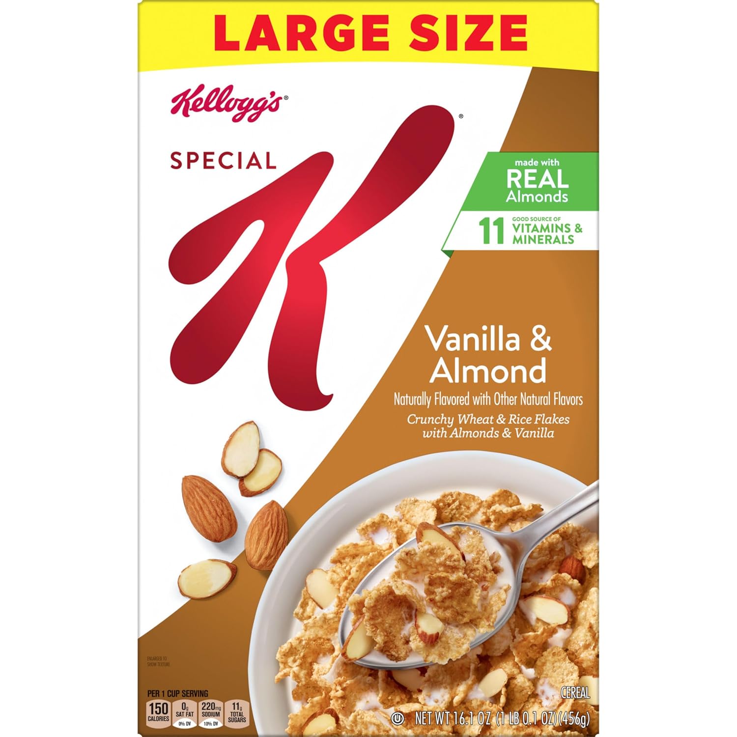 Kellogg's Special K Vanilla Almond Cereal for Home Kitchens, Kosher Pareve Fiber Cereal Family Size Box