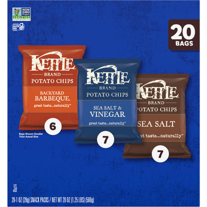 Kettle Brand Potato Chips Variety Pack – Nostalgic Snack Gift Basket for Mom and Dad, 20-Count Box